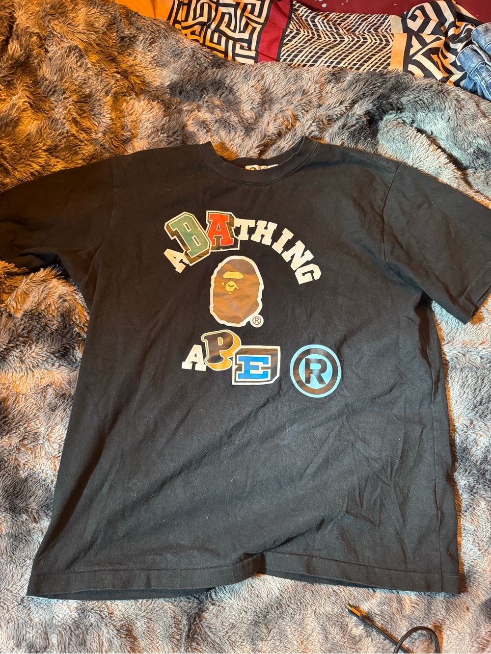 Bape Black Multicolor Logo Short Sleeve Tee
